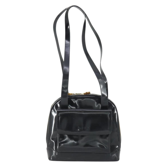 GUCCI Bamboo Tote Bag Patent leather Black Gold 001 3444 1650 Auth 153194