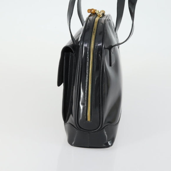 GUCCI Bamboo Tote Bag Patent leather Black Gold 001 3444 1650 Auth 153194
