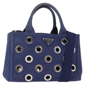 PRADA Canapa PM Hand Bag Canvas 2way Blue Silver Auth 153195