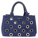 PRADA Canapa PM Hand Bag Canvas 2way Blue Silver Auth 153195A-13