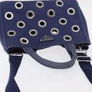 PRADA Canapa PM Hand Bag Canvas 2way Blue Silver Auth 153195A-6