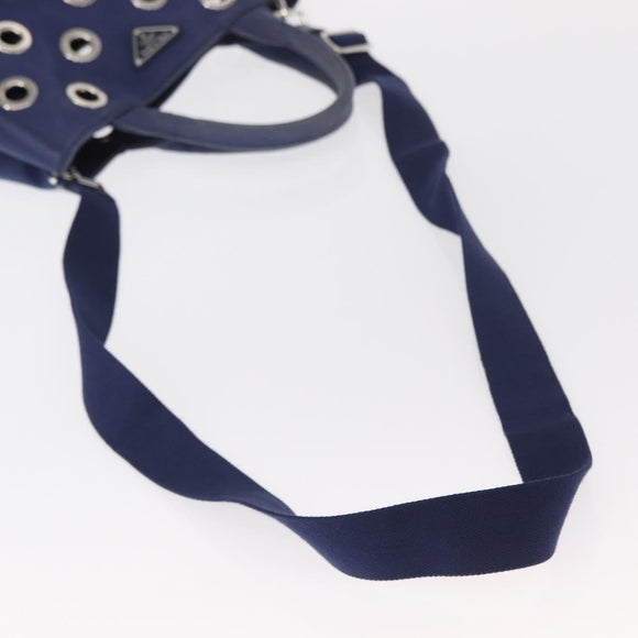 PRADA Canapa PM Hand Bag Canvas 2way Blue Silver Auth 153195A