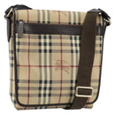 BURBERRY Nova Check Shoulder Bag PVC Beige Gold Auth 153196-1