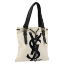 SAINT LAURENT Kahala Tote Bag Canvas Beige Gold 123435 Auth 153197-1