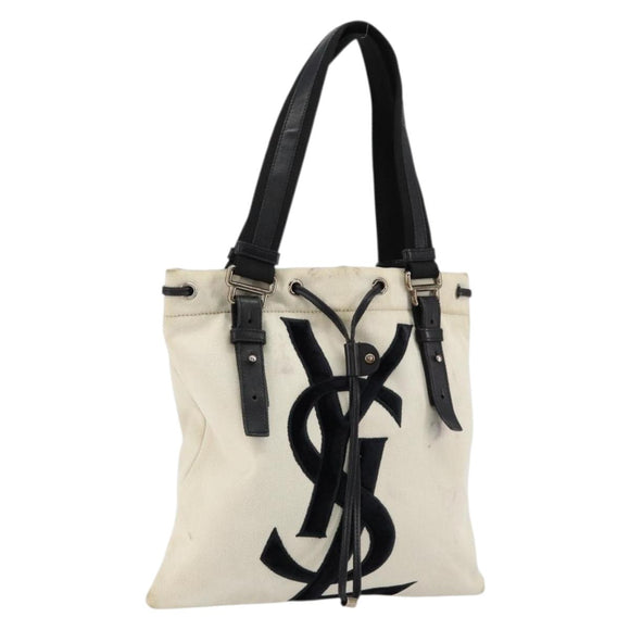 SAINT LAURENT Kahala Tote Bag Canvas Beige Gold 123435 Auth 153197