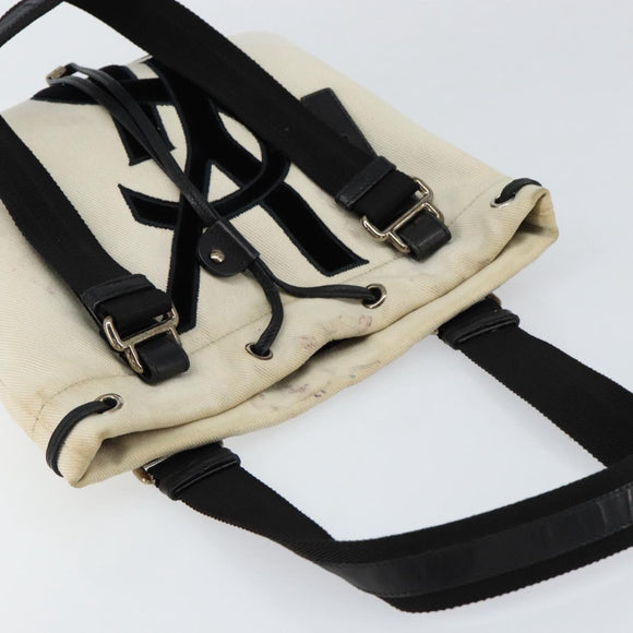 SAINT LAURENT Kahala Tote Bag Canvas Beige Gold 123435 Auth 153197