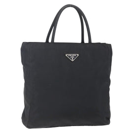 PRADA Hand Bag Nylon Black Silver Auth 153198