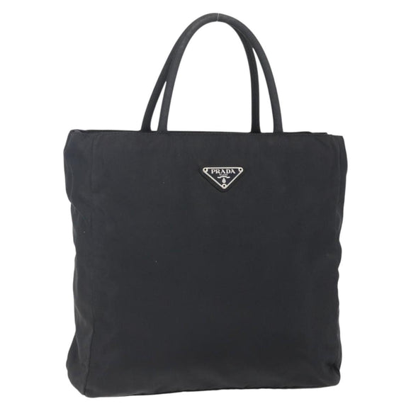 PRADA Hand Bag Nylon Black Silver Auth 153198