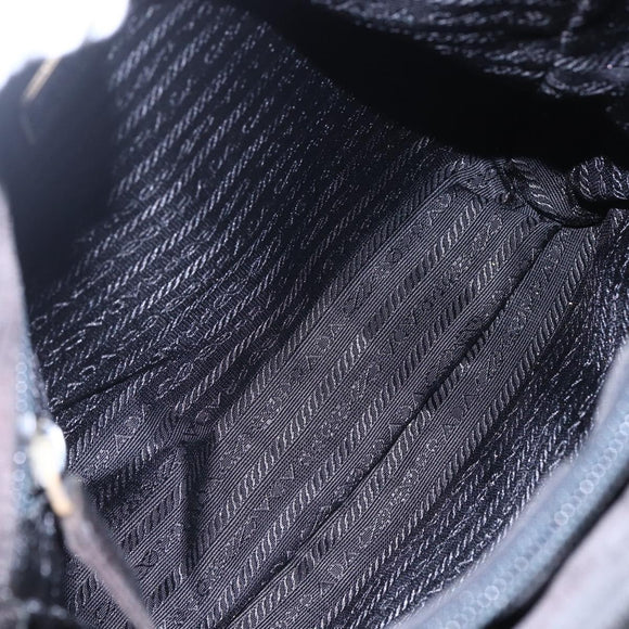 PRADA Hand Bag Nylon Black Silver Auth 153198