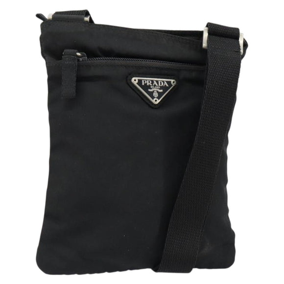 PRADA Shoulder Bag Nylon Black Silver Auth 153208