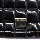 CHANEL Choco Bar Chain Shoulder Bag patent Black Silver CC Auth 153210-14