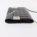CHANEL Choco Bar Chain Shoulder Bag patent Black Silver CC Auth 153210-4