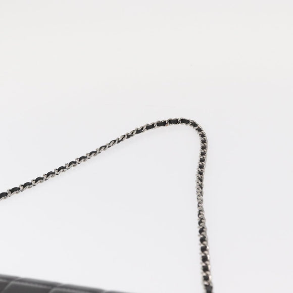 CHANEL Choco Bar Chain Shoulder Bag patent Black Silver CC Auth 153210