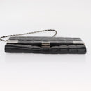 CHANEL Choco Bar Chain Shoulder Bag patent Black Silver CC Auth 153210-9
