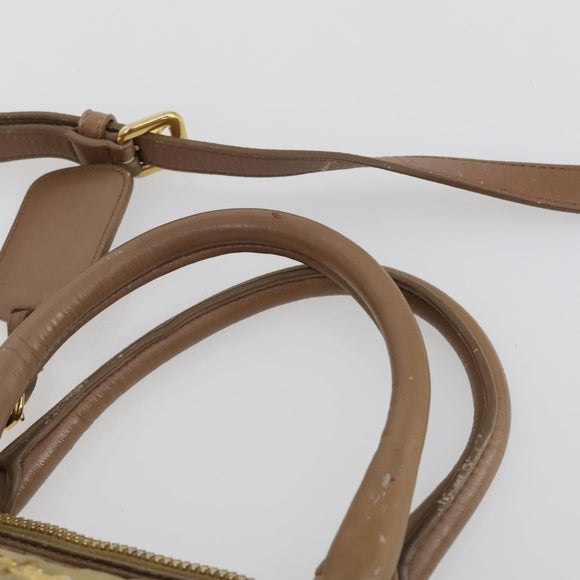 PRADA Gathered Hand Bag Nylon 2way Beige Gold Auth 153215
