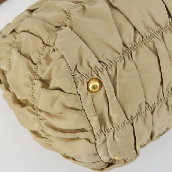 PRADA Gathered Hand Bag Nylon 2way Beige Gold Auth 153215