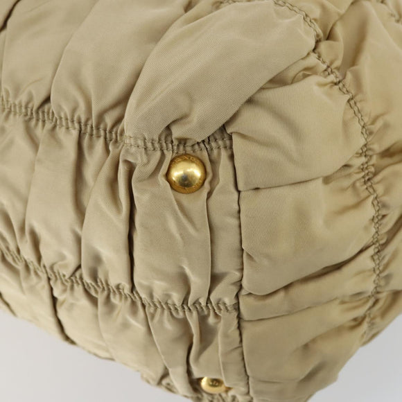PRADA Gathered Hand Bag Nylon 2way Beige Gold Auth 153215