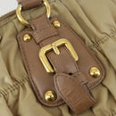 PRADA Gathered Hand Bag Nylon 2way Beige Gold Auth 153215-18