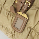 PRADA Gathered Hand Bag Nylon 2way Beige Gold Auth 153215-19