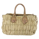 PRADA Gathered Hand Bag Nylon 2way Beige Gold Auth 153215-13
