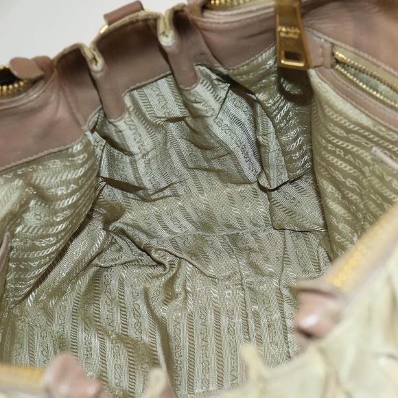 PRADA Gathered Hand Bag Nylon 2way Beige Gold Auth 153215