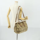 PRADA Gathered Hand Bag Nylon 2way Beige Gold Auth 153215-26