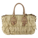 PRADA Gathered Hand Bag Nylon 2way Beige Gold Auth 153215-2