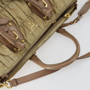 PRADA Gathered Hand Bag Nylon 2way Beige Gold Auth 153215-6