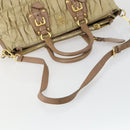 PRADA Gathered Hand Bag Nylon 2way Beige Gold Auth 153215-7