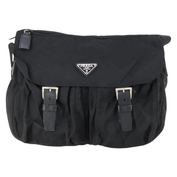 PRADA Shoulder Bag Nylon Black Silver Auth 153216