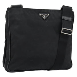 PRADA Shoulder Bag Nylon Black Silver Auth 153217