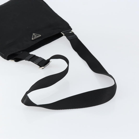 PRADA Shoulder Bag Nylon Black Silver Auth 153217