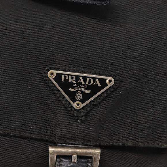 PRADA Shoulder Bag Nylon Black Silver Auth 153218