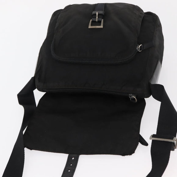 PRADA Shoulder Bag Nylon Black Silver Auth 153218
