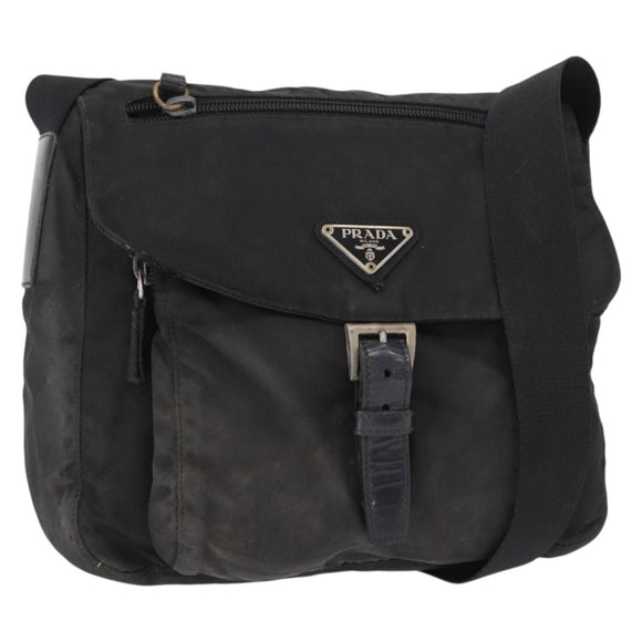PRADA Shoulder Bag Nylon Black Silver Auth 153218