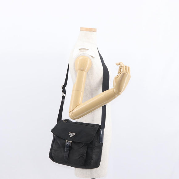 PRADA Shoulder Bag Nylon Black Silver Auth 153218