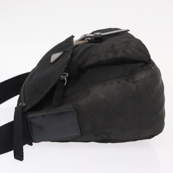 PRADA Shoulder Bag Nylon Black Silver Auth 153218