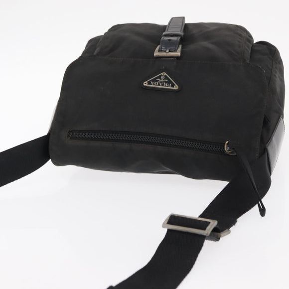 PRADA Shoulder Bag Nylon Black Silver Auth 153218