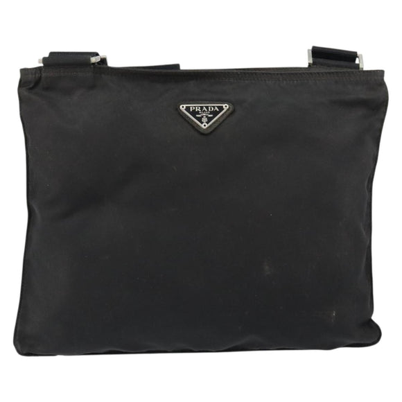 PRADA Shoulder Bag Nylon Black Silver Auth 153219