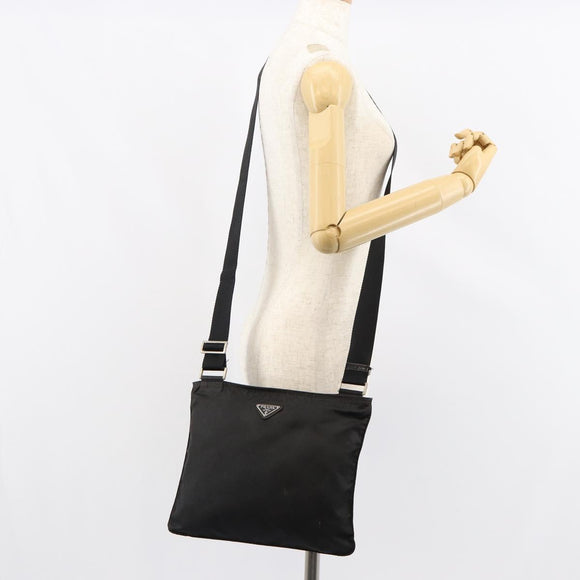 PRADA Shoulder Bag Nylon Black Silver Auth 153219