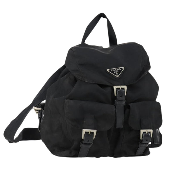 PRADA Backpack Nylon Black Silver Auth 153220