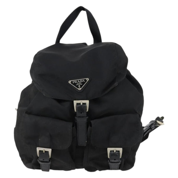 PRADA Backpack Nylon Black Silver Auth 153220