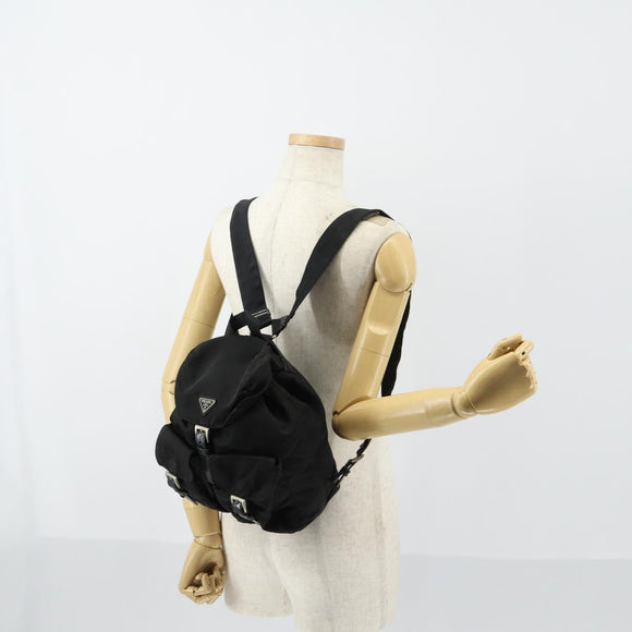 PRADA Backpack Nylon Black Silver Auth 153220