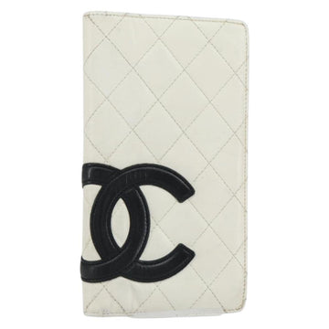 CHANEL Cambon Line Long Wallet Leather White CC Auth 153229
