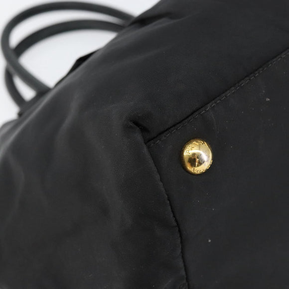 PRADA ribbon Hand Bag Nylon Leather Black Gold Auth 153236