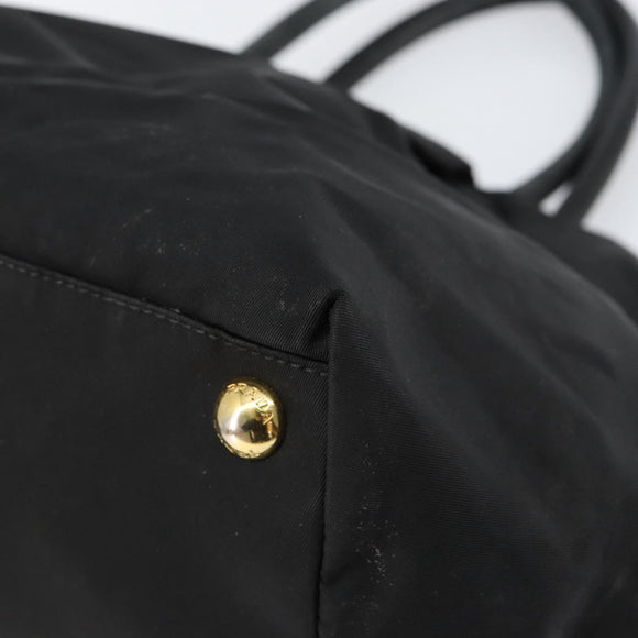 PRADA ribbon Hand Bag Nylon Leather Black Gold Auth 153236