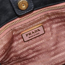 PRADA ribbon Hand Bag Nylon Leather Black Gold Auth 153236-17