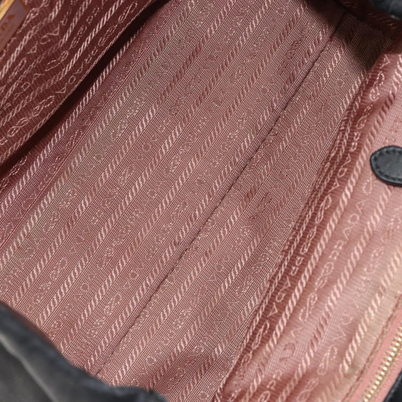 PRADA ribbon Hand Bag Nylon Leather Black Gold Auth 153236