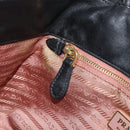 PRADA ribbon Hand Bag Nylon Leather Black Gold Auth 153236-19
