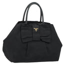PRADA ribbon Hand Bag Nylon Leather Black Gold Auth 153236-1